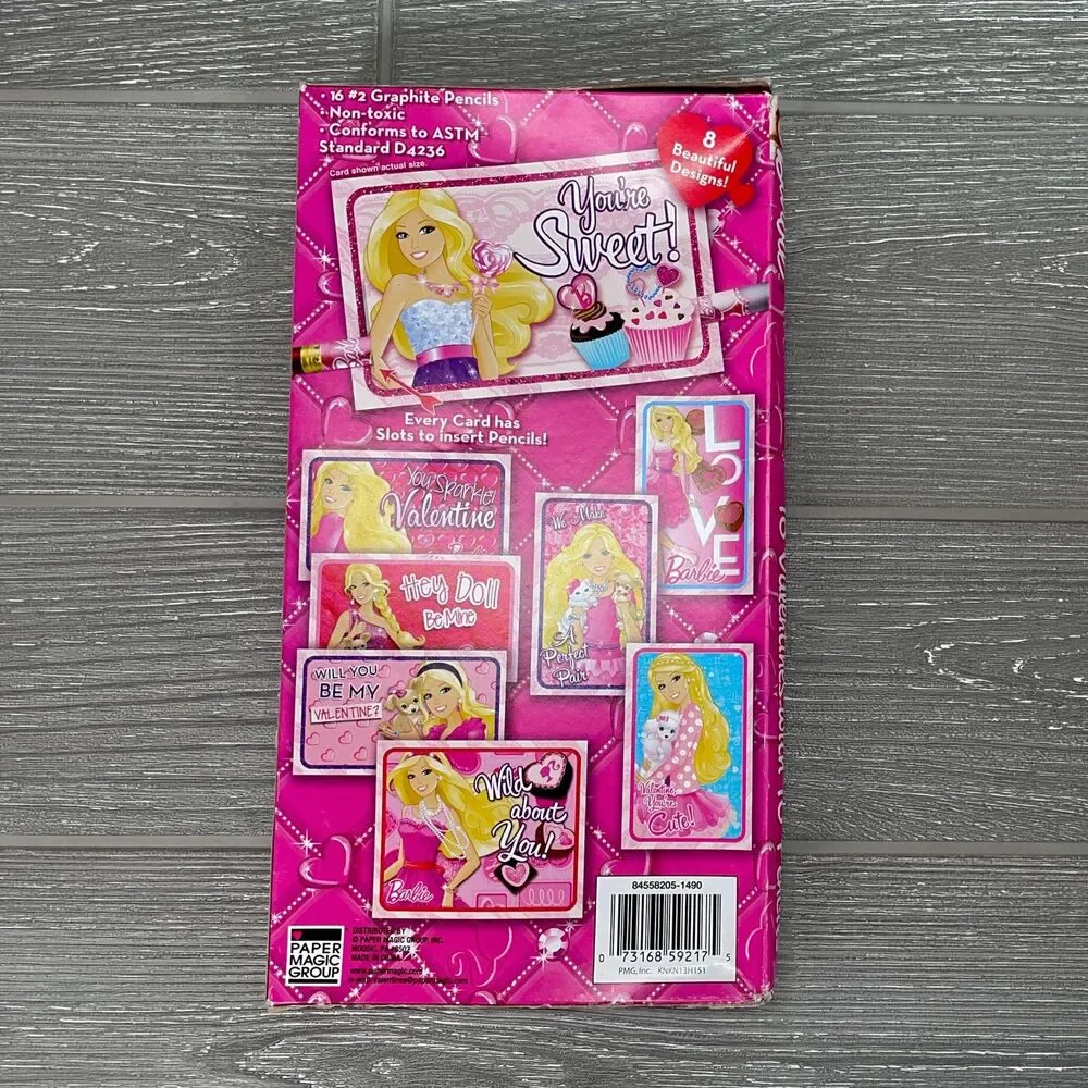 2013 Mattel Barbie 16 Valentines with Pencils Pink Cute Sweet Love ONE NEW BOX